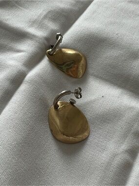 Silver + brass mixed metal Sculpted Drop Earrings